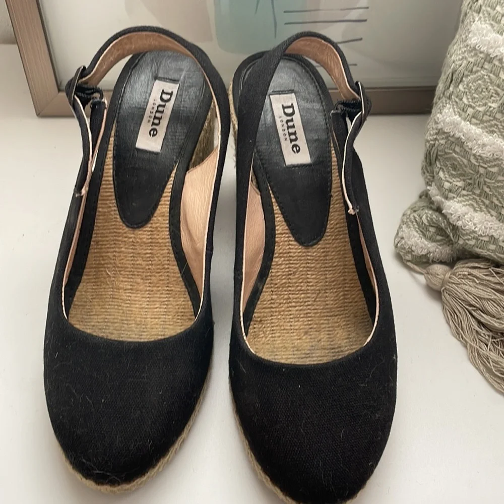 Dune London Black Canvas Espadrille Wedge Slingback